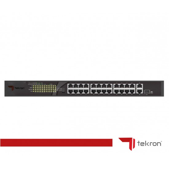 TEKRON 24+2 PORT RACKMOUNT 10/100+2PORT 10/1000+1XSFP RJ45 UPLİNK POE 300W.250 METRE SWITCH