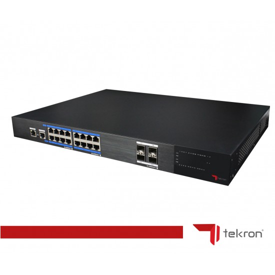 TEKRON 16+2 PORT 10/100+2PORT 10/1000+1XSFP RJ45 UPLİNK POE 200W SWITCH