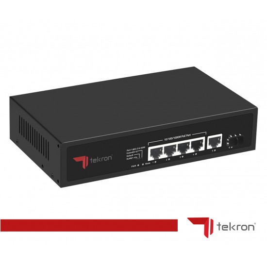 TEKRON 4+2 PORT 10/100+2PORT 10/1000 RJ45 UPLİNK POE 48W SWITCH