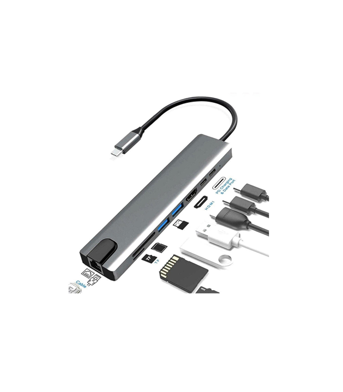 TYPE-C 8 IN 1 OUT USB/HDMI/RJ45 PORT ÇEVİRİCİ - küçük görsel 1