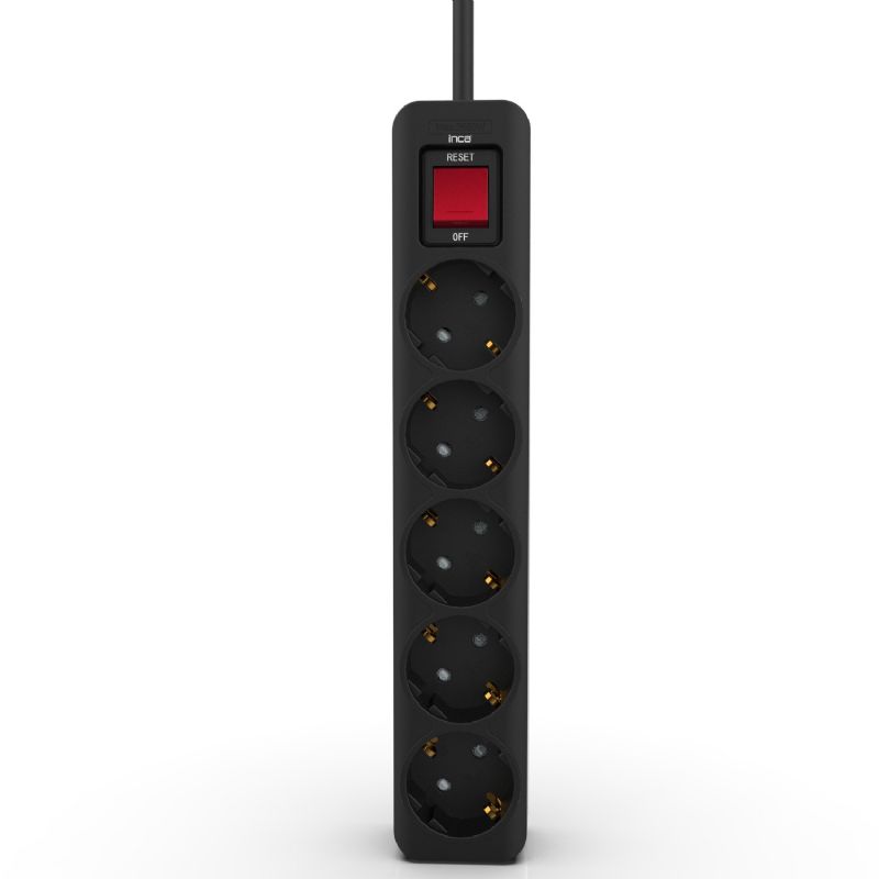 İnca IPW-44SY3 5 port Akım Korumalı Led Tuşlu Priz 3M - Siyah