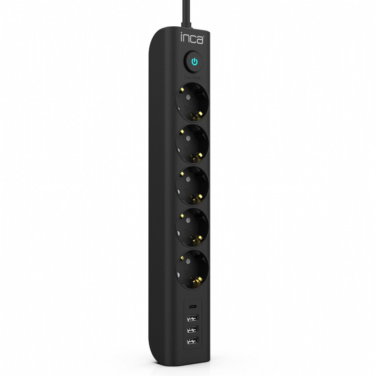 İnca IPW-44TU 5 port 2x USB+ Type-C Akım Korumalı Led Tuşlu Priz 1.5M - Siyah - görsel 4