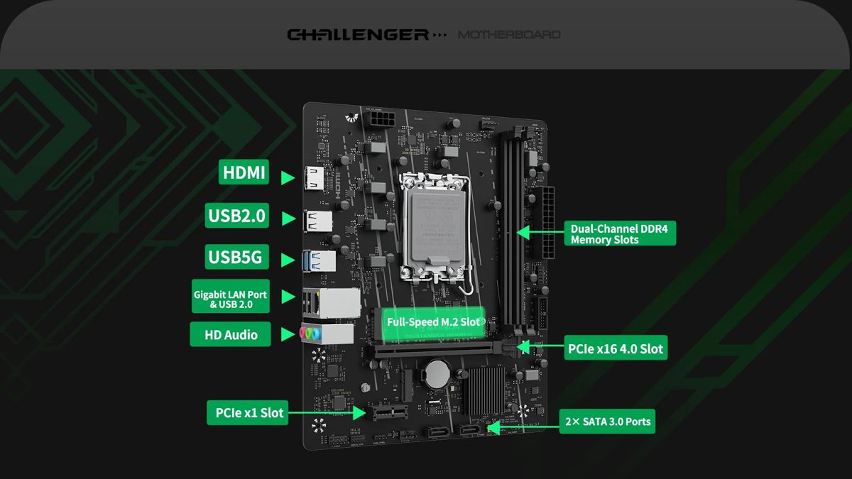 Maxsun Challenger H610M-H LGA1700 DDR4 3200Mhz M.2 HDMI mAtx Intel Anakart - görsel 4