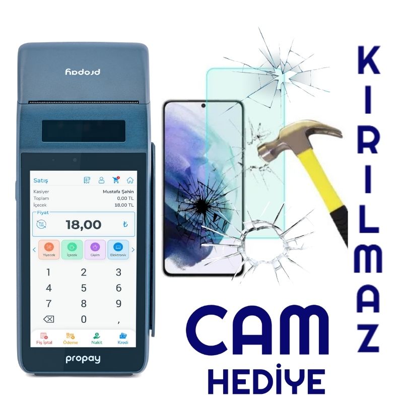 Propay P1000-ECR Android Yazarkasa Pos Kırılmaz Cam Hediye