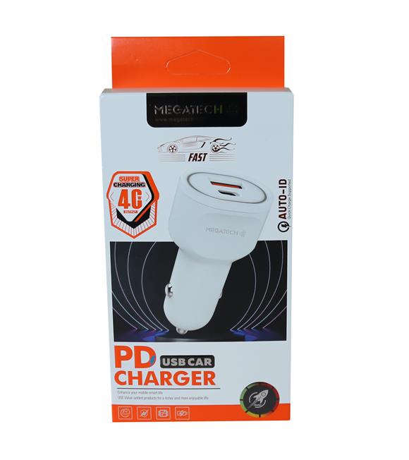 Megatech T-05M40 Beyaz 40W PD-USB Araç Çakmaklık Şarj Başlığı Hızlı Şarj