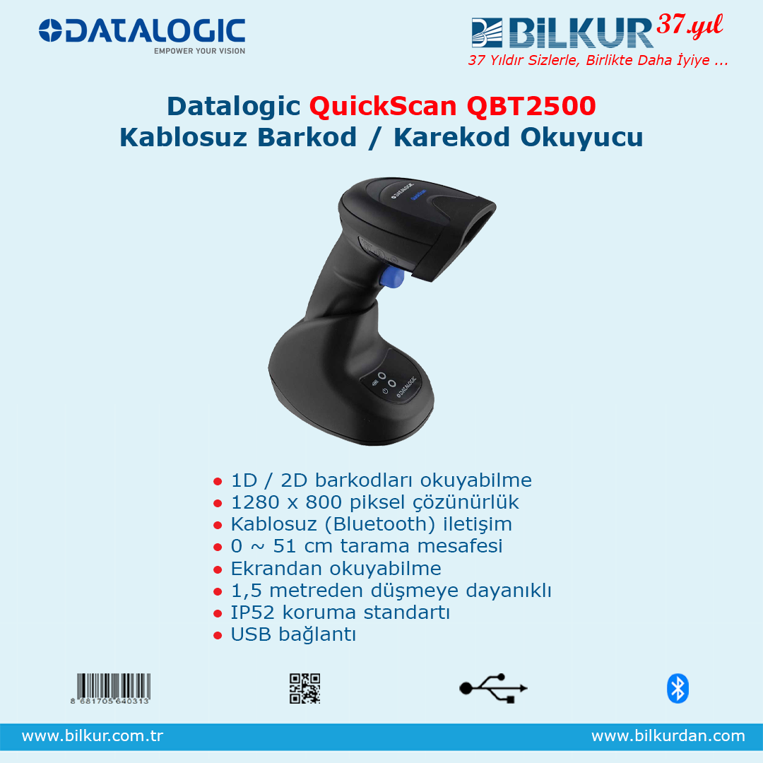 Datalogic Quicksan QBT2500 Kablosuz Karekod Okuyucu RS232 Bağlantılı - görsel 12