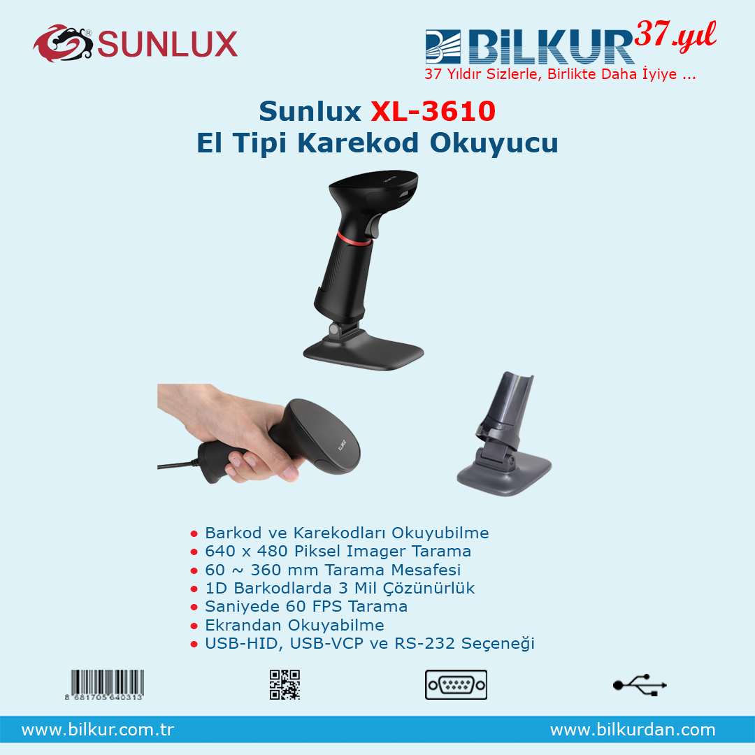 Sunlux XL3610 2D Barkod Okuyucu USB Bağlantılı + Ayaklı - görsel 10