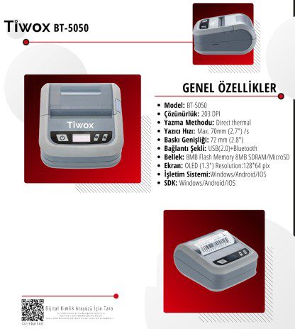 Tiwox BT-5050 Direkt Termal USB+BT 80mm Mobil Barkod Yazıcı - görsel 2