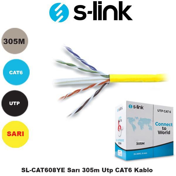 S-link SL-CAT608YE Sarı 305m UTP İç Ortam CAT6 Kablo - görsel 2
