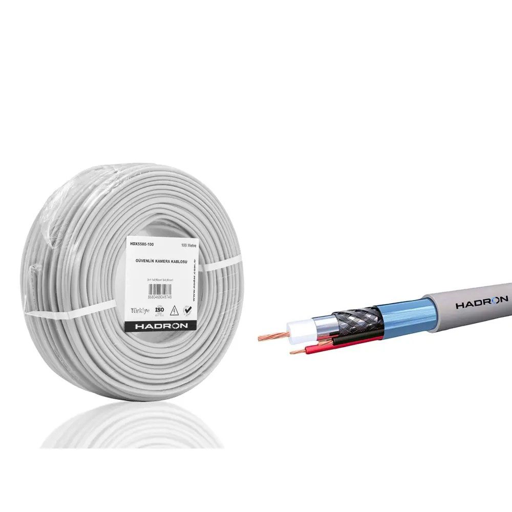 Hadron HDX5580-100 CCTV Kablo Mini Coax ECO CCA 2x0.50 mm 100 m Gri