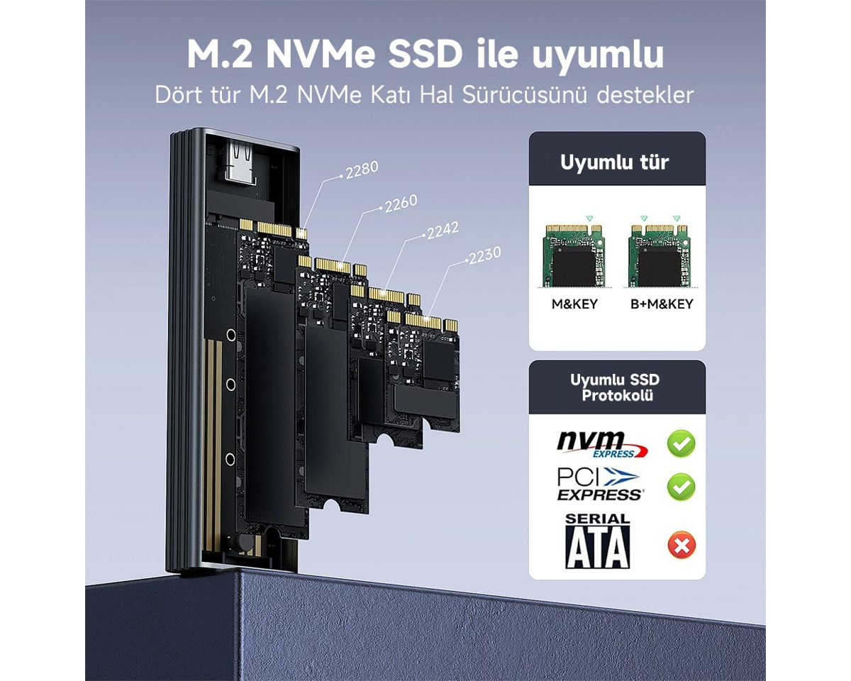 Seclife Type-C USB 3.2 SCL-2300 M.2 PCIe NVMe SSD Alüminyum Disk Kutusu - görsel 6