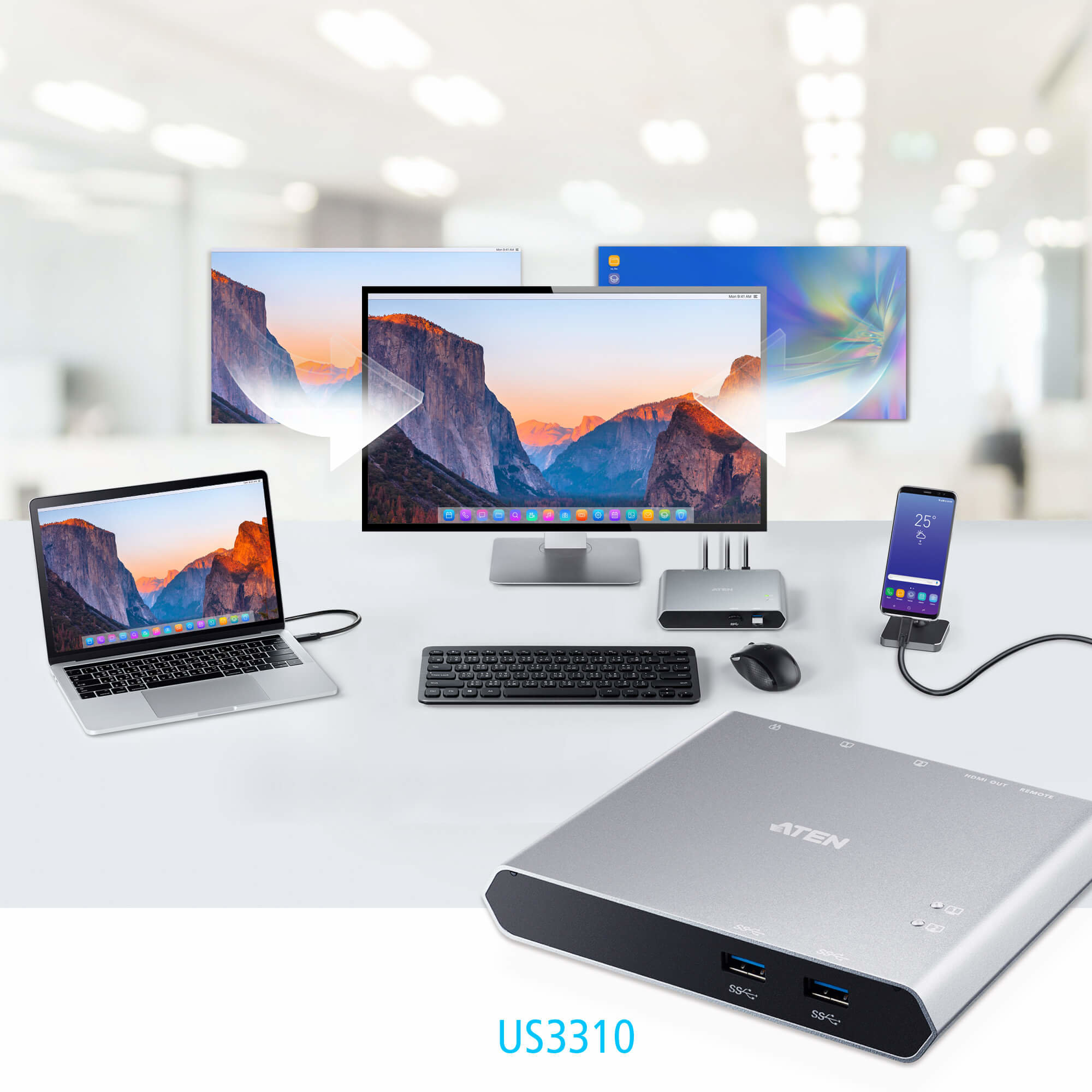 Aten US3310 2-Port 4K HDMI USB-C KVM Dock Switch - görsel 8