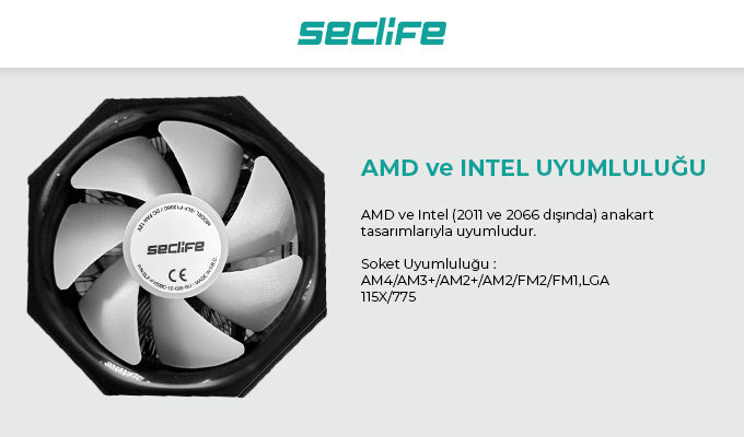 Seclife SLF-1208 1150-1151-1155P-AM3 Cpu Fan - görsel 4