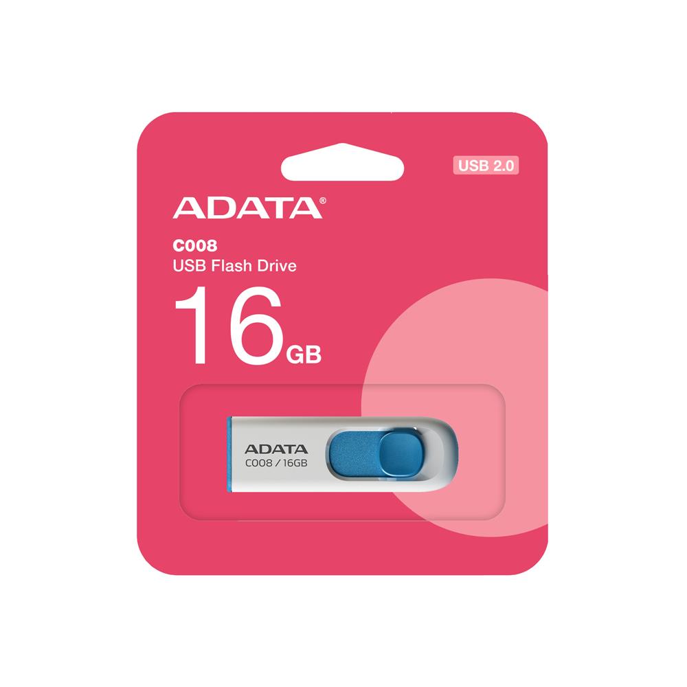 Adata C008/16GB 16GB USB2.0 Classic (White + Blue) Flash Bellek