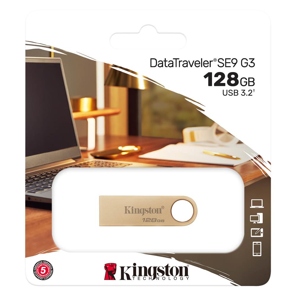 Kingston DTSE9G3/128GB 128GB 220MB/s Metal USB 3.2 Gen 1 DataTraveler SE9 G3 Flash Bellek