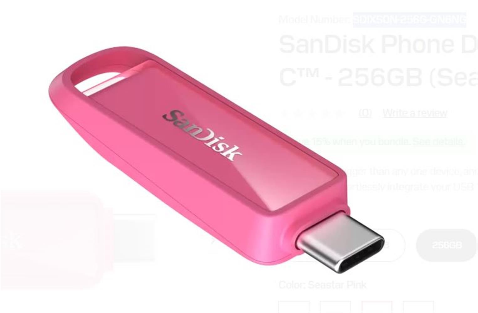 Sandisk SDIXS0N-256G-GN6NG 256GB Phone Drive with USB-C-128GB (Seastar Pink) Flash Bellek