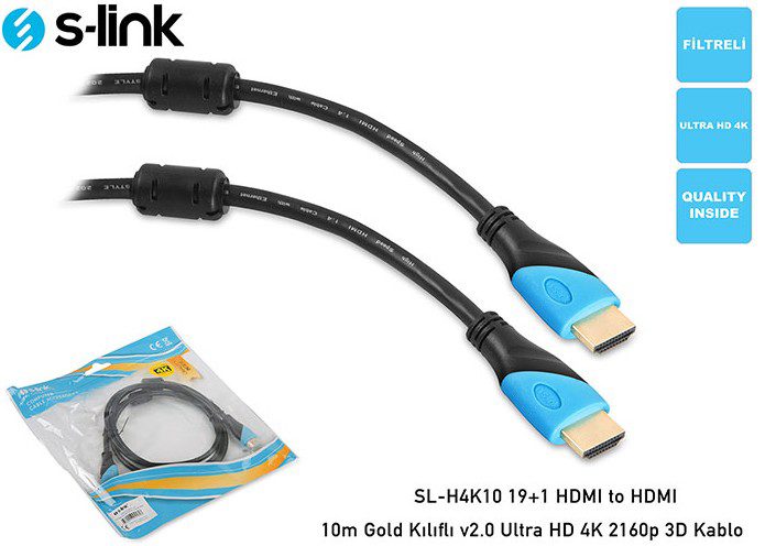 S-link SL-H4K10 19+1 HDMI to HDMI 10m Gold 1080p 1.4 Ver. 3D Kablo - görsel 2