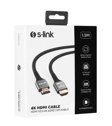 S-link SLX-HD4K015 19+1 HDMI to HDMI 1.5m Metal v2.0 4K (4096*2160) 60Hz Kablo - görsel 3