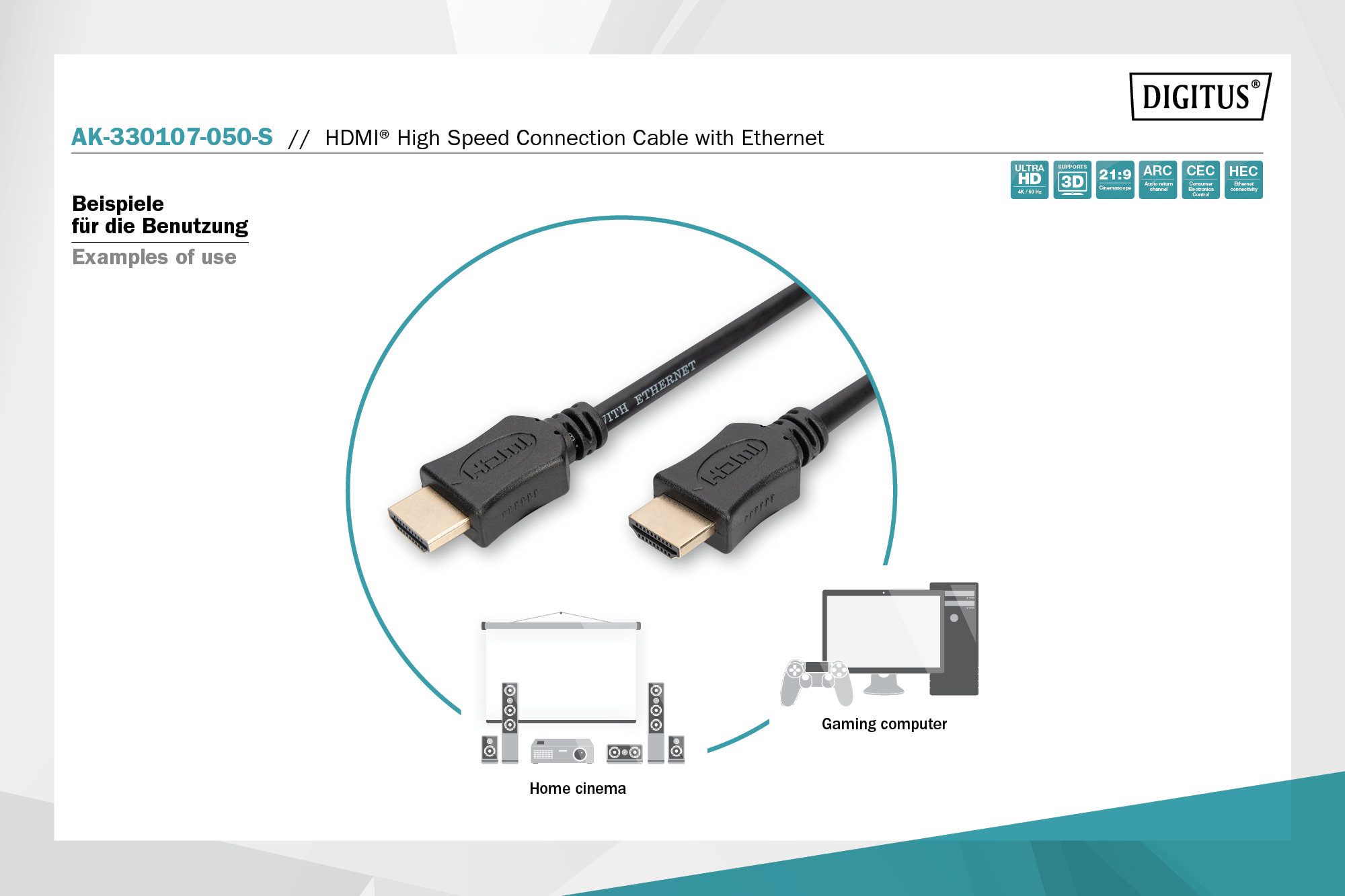 Digitus AK-330107-050-S HDMI High Speed with Ethernet Bağlantı Kablosu