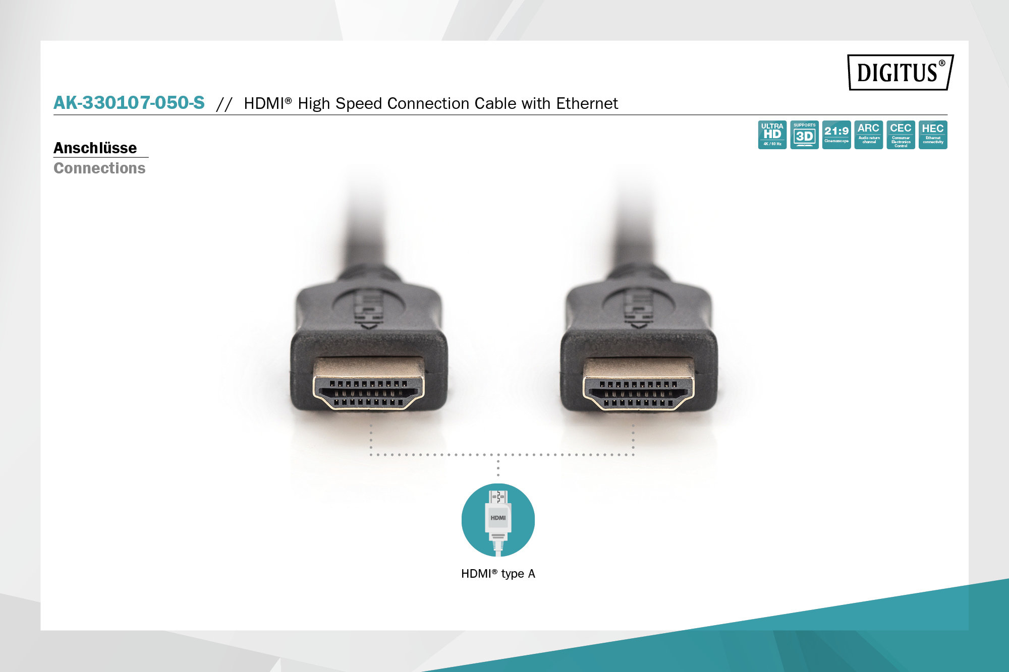 Digitus AK-330107-050-S HDMI High Speed with Ethernet Bağlantı Kablosu - görsel 6