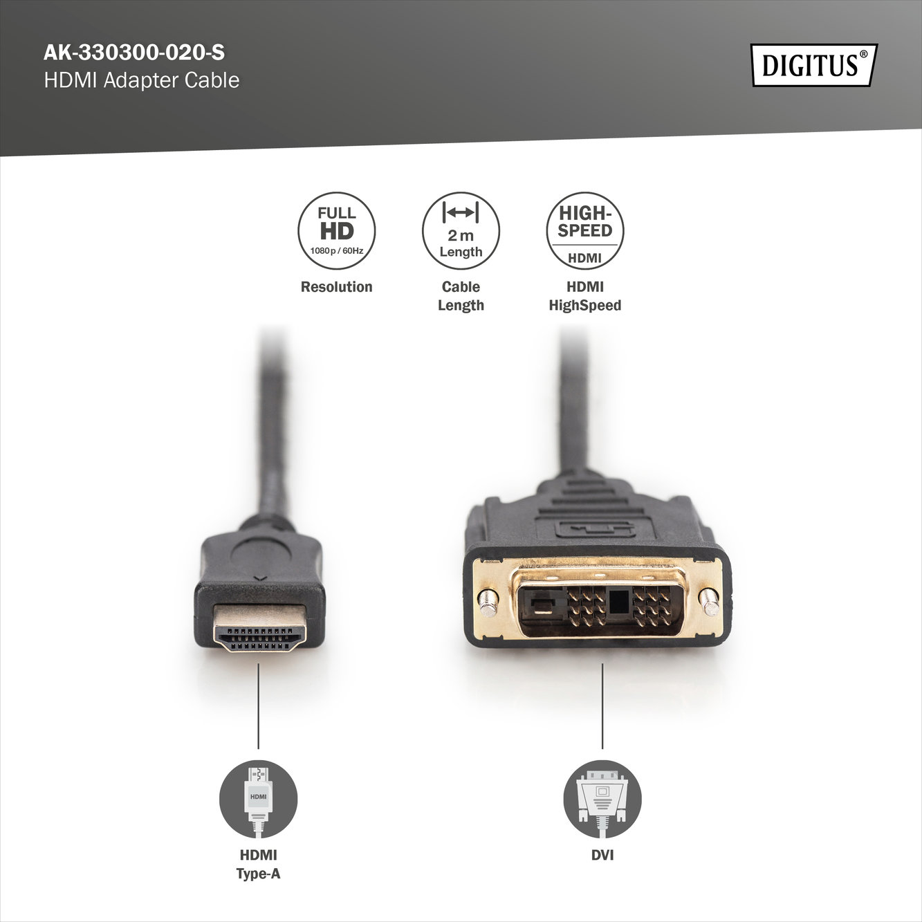 Digitus AK-330300-020-S HDMI adaptör kablosu