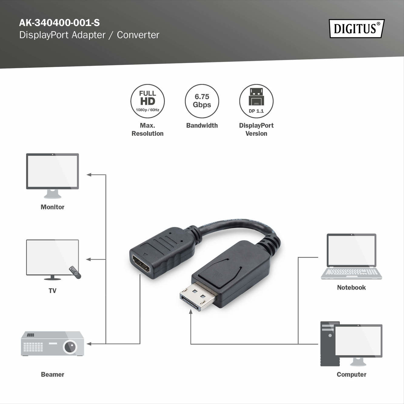 Digitus AK-340400-001-S HDMI Adaptörü