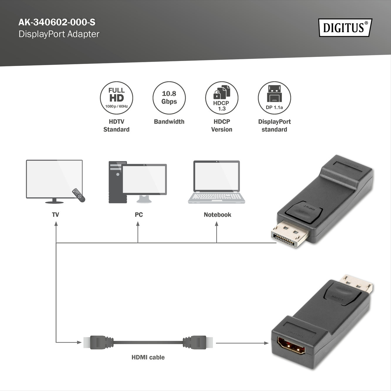 Assmann AK-340602-000-S Digitus DisplayPort Adaptörü