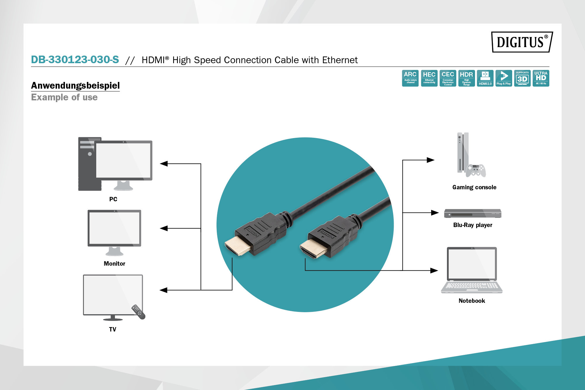 Digitus DB-330123-030-S HDMI High Speed with Ethernet Bağlantı Kablosu