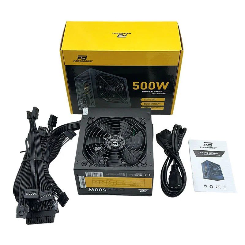 PowerBoost PB500AR 500W APFC 2*PCI-E 6+2 Pin 12cm Siyah Fanlı ATX Power Supply - görsel 2