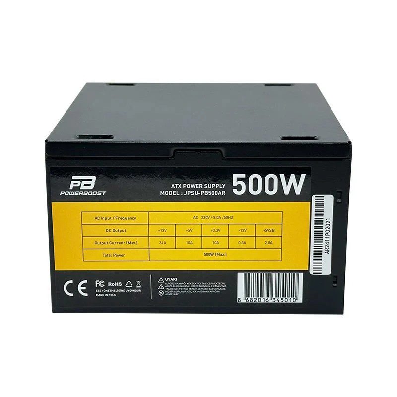 PowerBoost PB500AR 500W APFC 2*PCI-E 6+2 Pin 12cm Siyah Fanlı ATX Power Supply - görsel 3