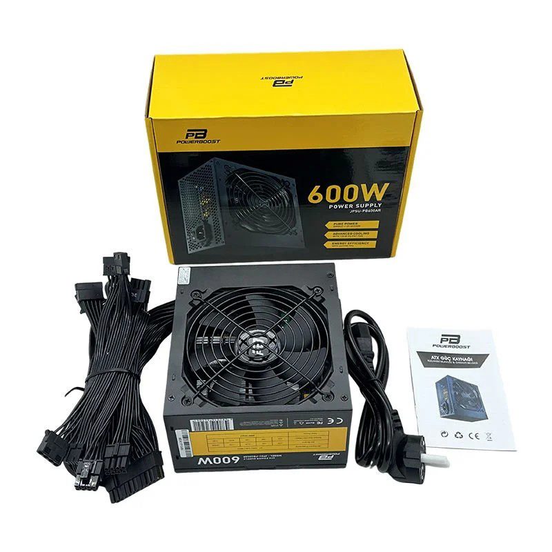 PowerBoost PB600AR 600W APFC 2*PCI-E 6+2 Pin 12cm Siyah Fanlı ATX Power Supply - görsel 2