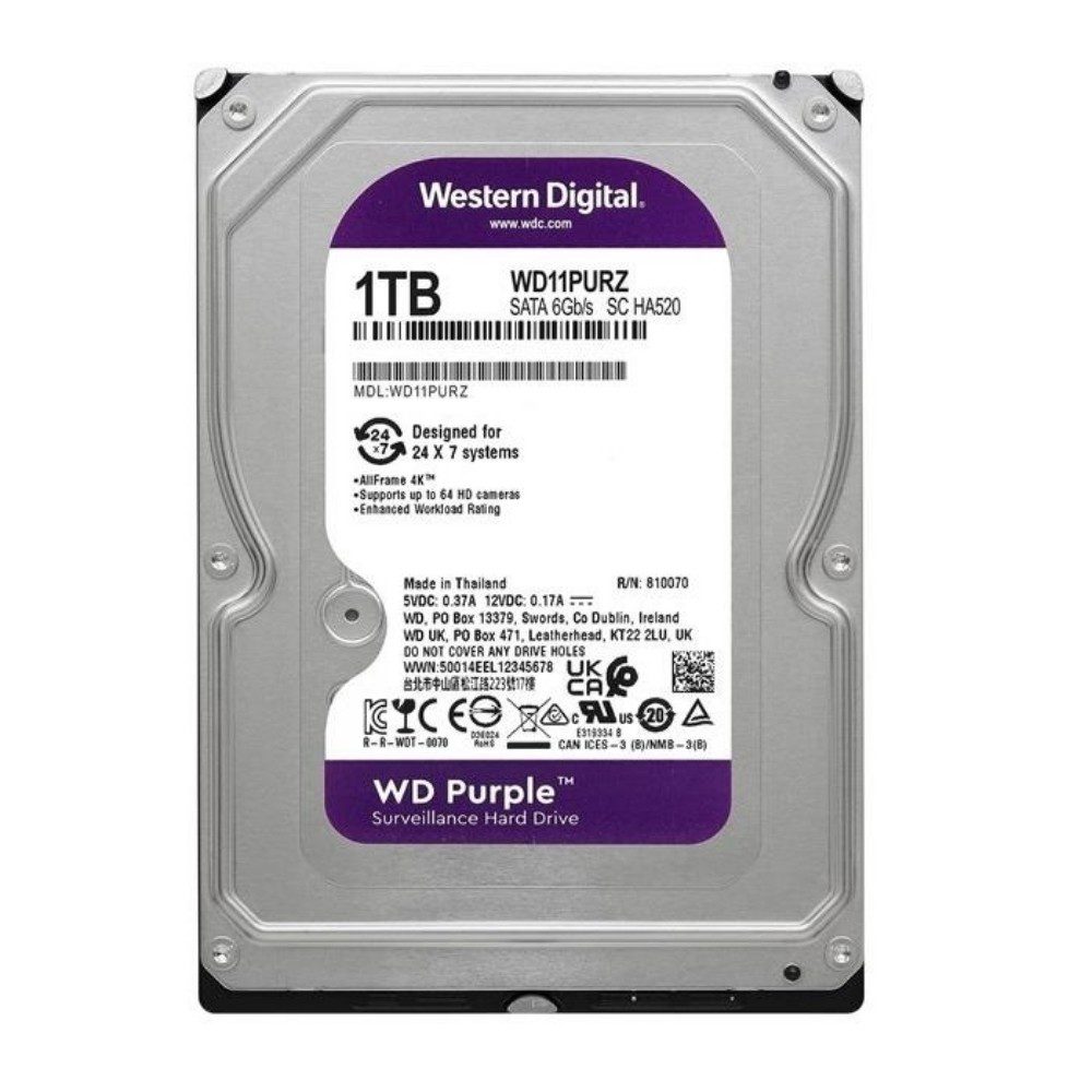1 TB WD 3.5" Purple SATA3 5400RPM 64MB 7/24 WD11PURZ Güvenlik 3 Yıl Dist Garanti - görsel 2