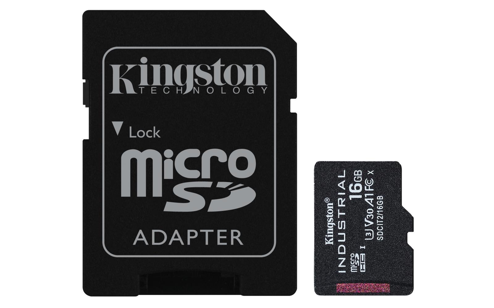 Kingston SDCIT2/16GB 16GB microSDHC Industrial C10 A1 pSLC Card + SD Adapter Hafıza Kartı - görsel 2