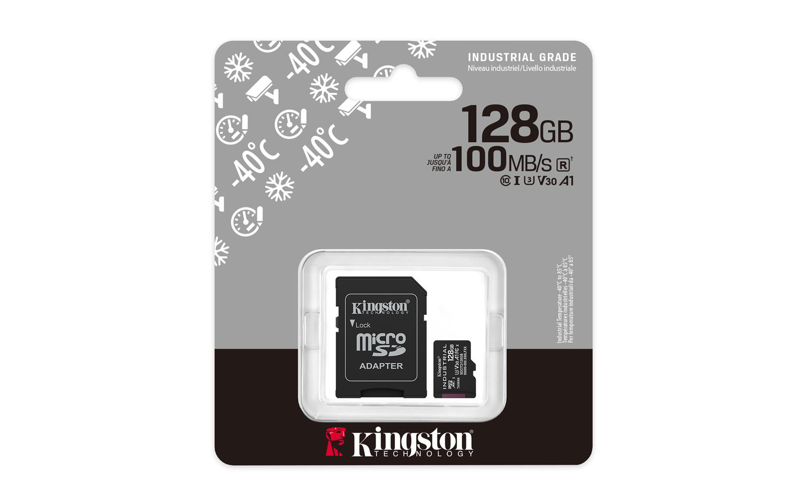 Kingston SDCIT2/128GB 128GB microSDXC Industrial C10 A1 pSLC Card + SD Adapter Hafıza Kartı