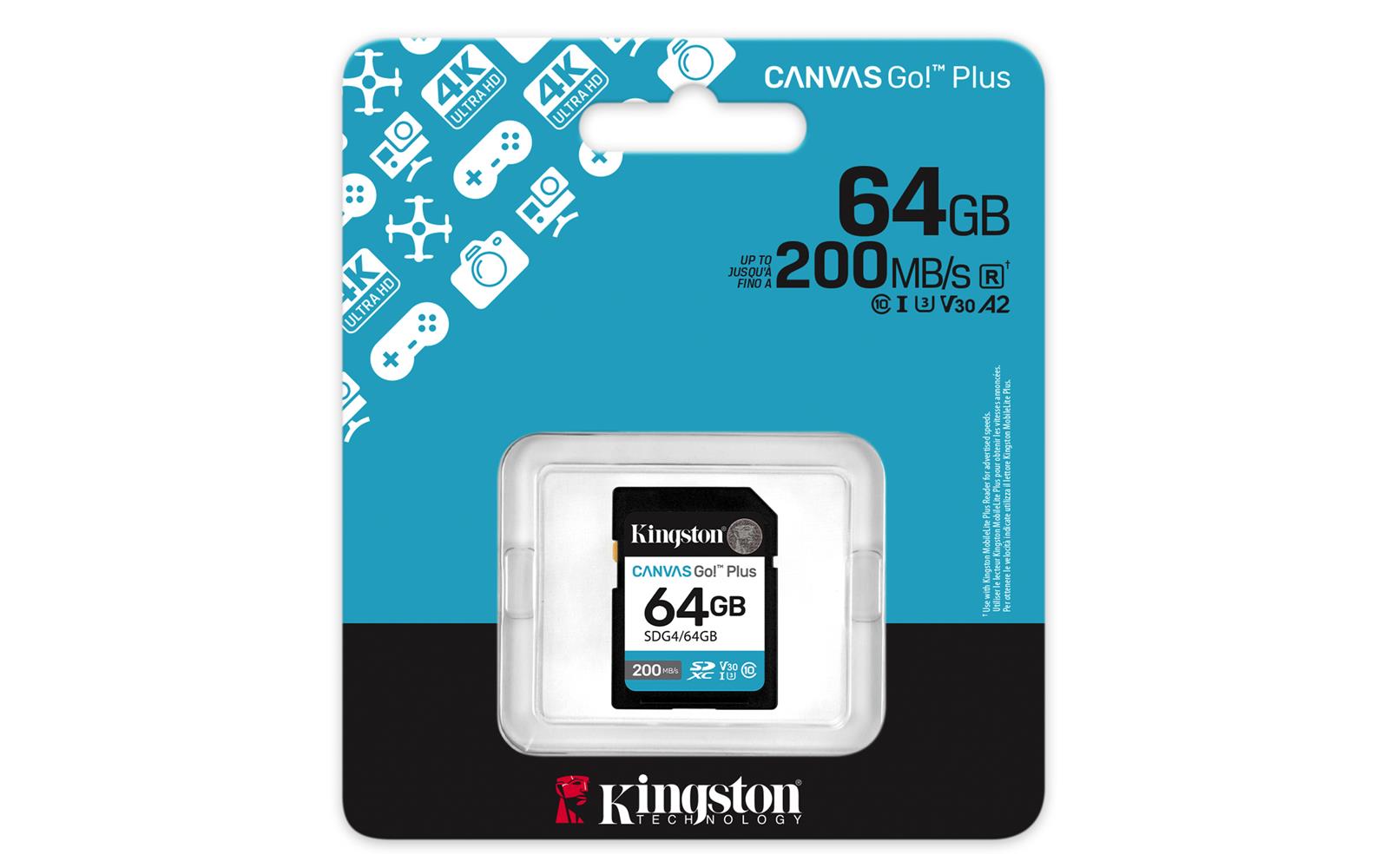 Kingston SDG4/64GB 64GB SDXC Canvas Go Plus Gen4 200MB/s C10 UHS-I U3 V30 Hafıza Kartı