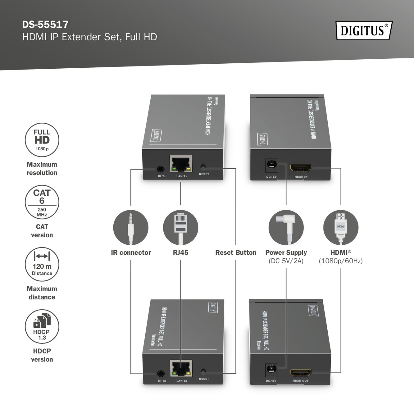Digitus DS-55517 Alıcı ve Verici Birim dahil - görsel 3
