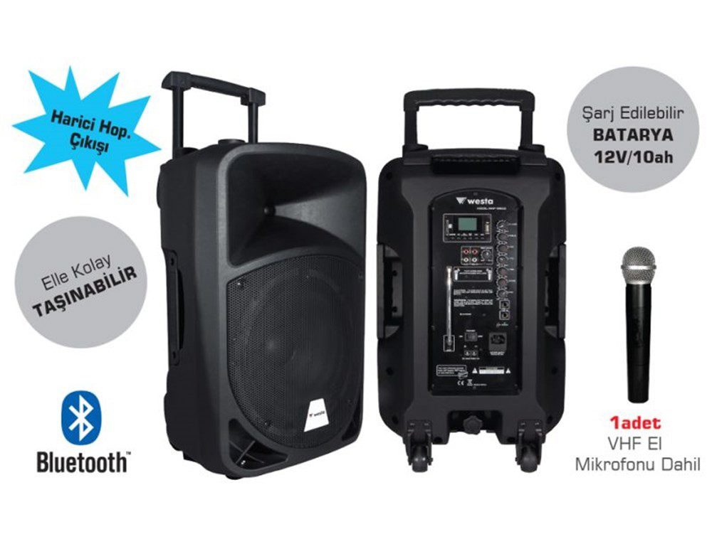 WESTA WAP-12503ET 12" 200W 2 Yollu Şarjlı Aktif Kabin Hoparlör 1 El + 1Yaka Mik - görsel 3