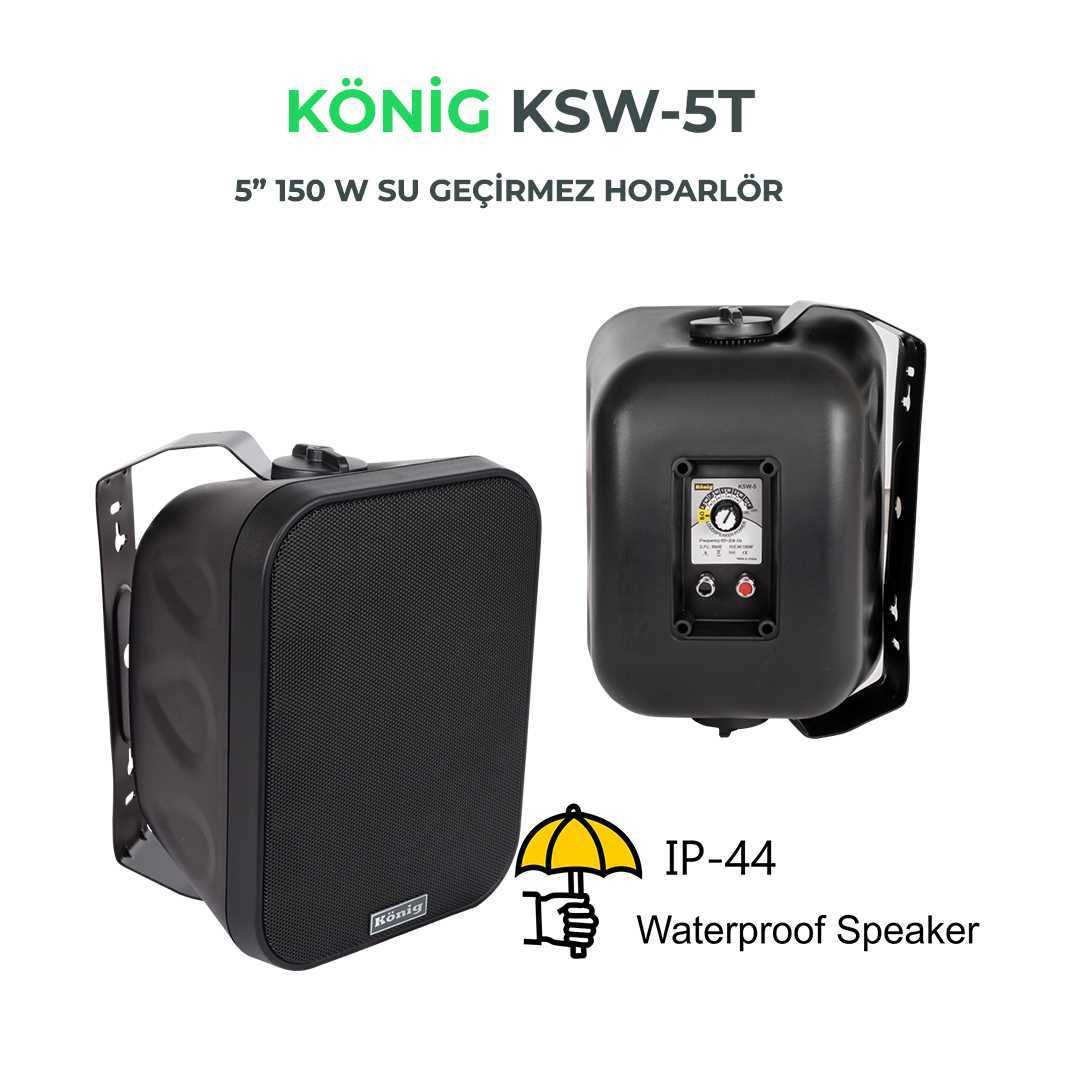 KÖNİG KSW-5T 5" 12CM 150W Waterproof 88dB Dış Ortam Sütun Hoparlör Siyah Takım