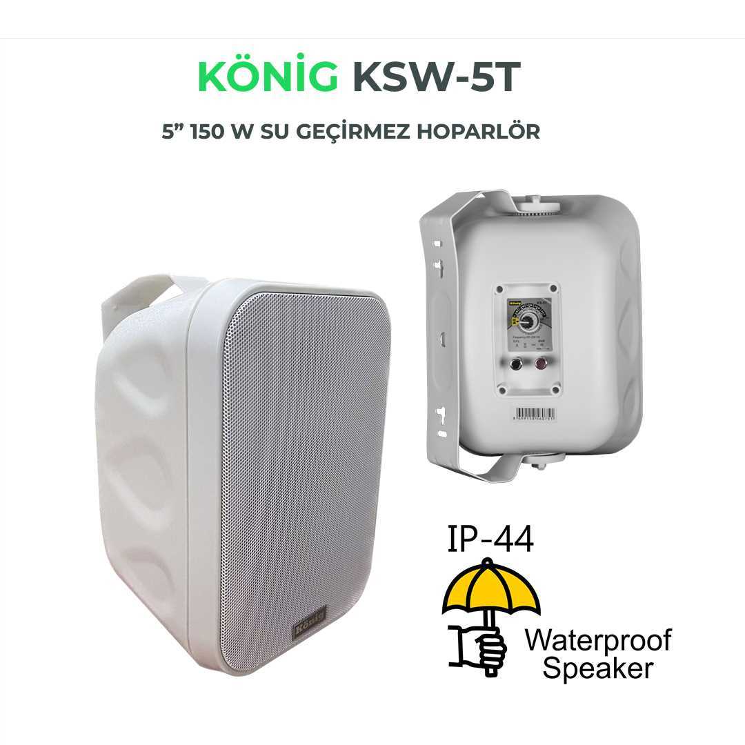 KÖNİG KSW-5T 5" 12CM 150W Waterproof 88dB Dış Ortam Sütun Hoparlör Beyaz Takım