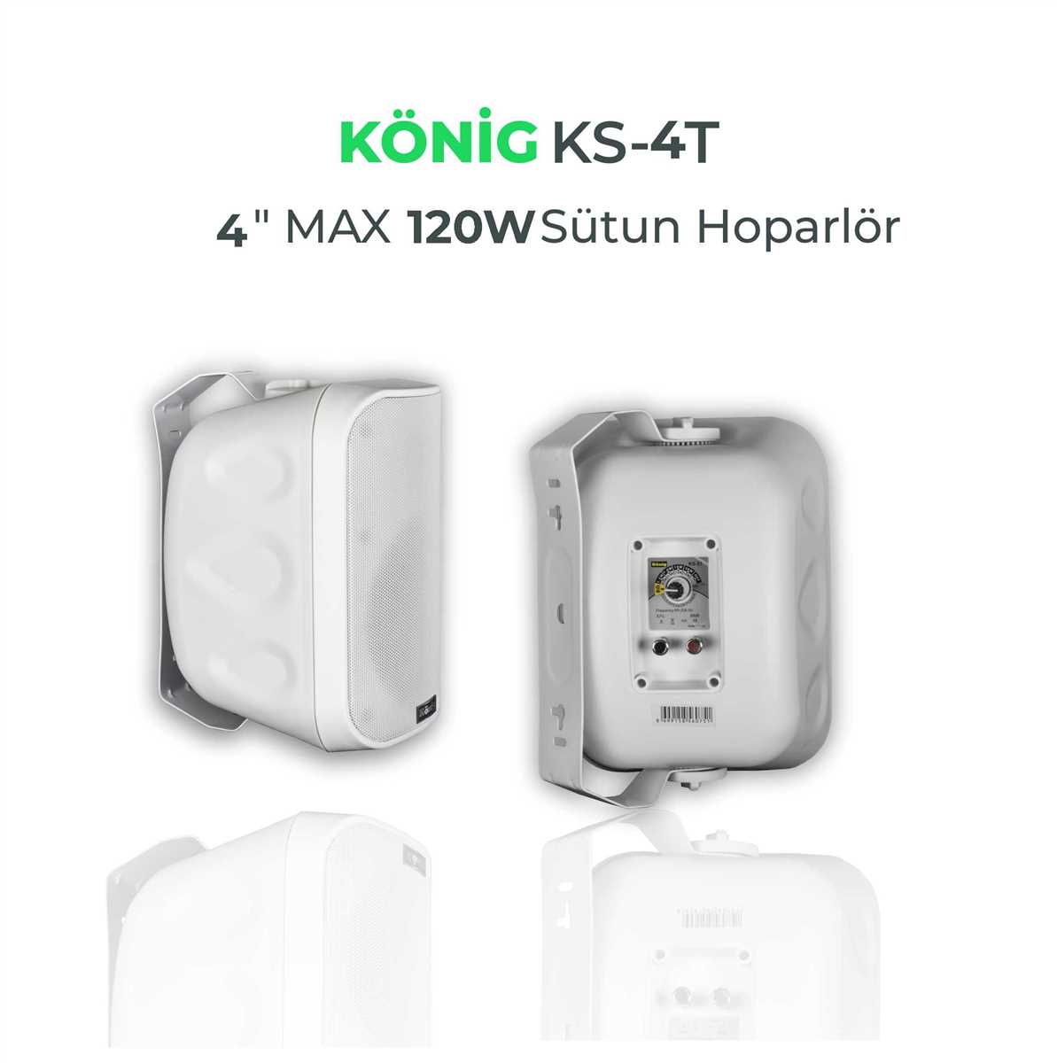 KÖNİG KS-4T 4" 10CM 120W 100V Line 8 Ohm Trafolu 2 Yollu Sütun Hoparlör Beyaz