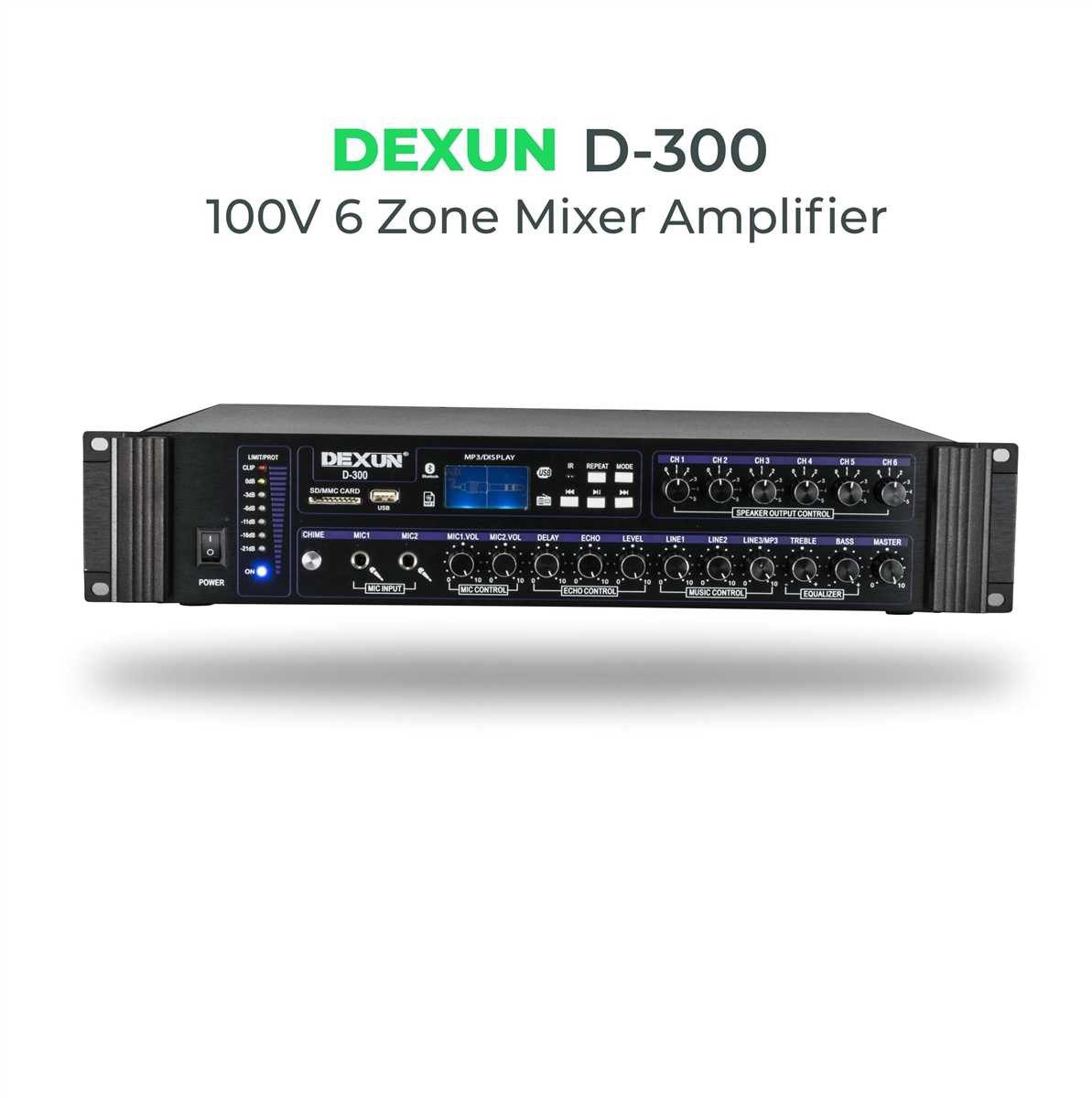 DEXUN D-300 250W 100V 6 Bölgeli USB Bluetooth Hat Trafolu Mikser Amfi
