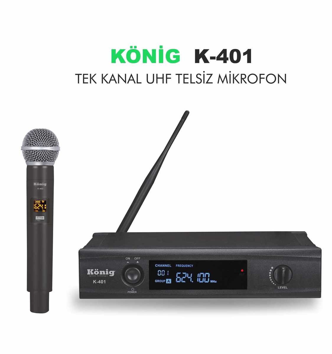 KÖNİG K-401 UHF Tek Kanal Kablosuz El Mikrofonu