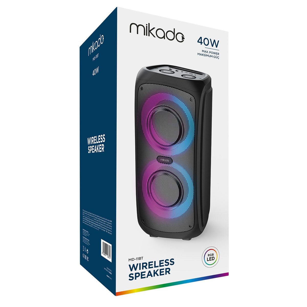 Mikado MD-11BT Siyah 20*2 40W RGB Işıklı Kablosuz Mikrafonlu Taşınabilir Speaker - görsel 5