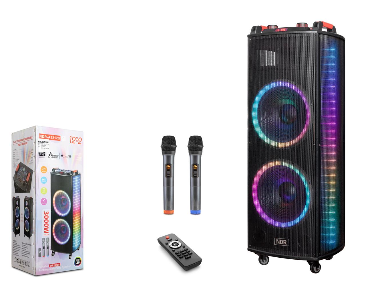 Nodar NDR1212S 12" Bluetooth Speaker Mikrofonlu Uzaktan Kumandalı 2x12" 400*330*1090MM