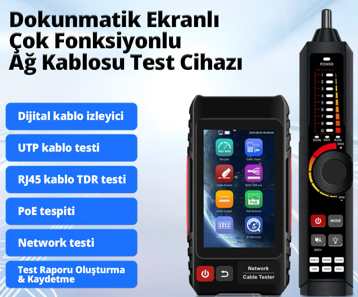 BEEK BT-LT600S Dokunmatik Ekranlı Çok Fonksiyonlu Ağ Kablosu Test Cihazı - görsel 3