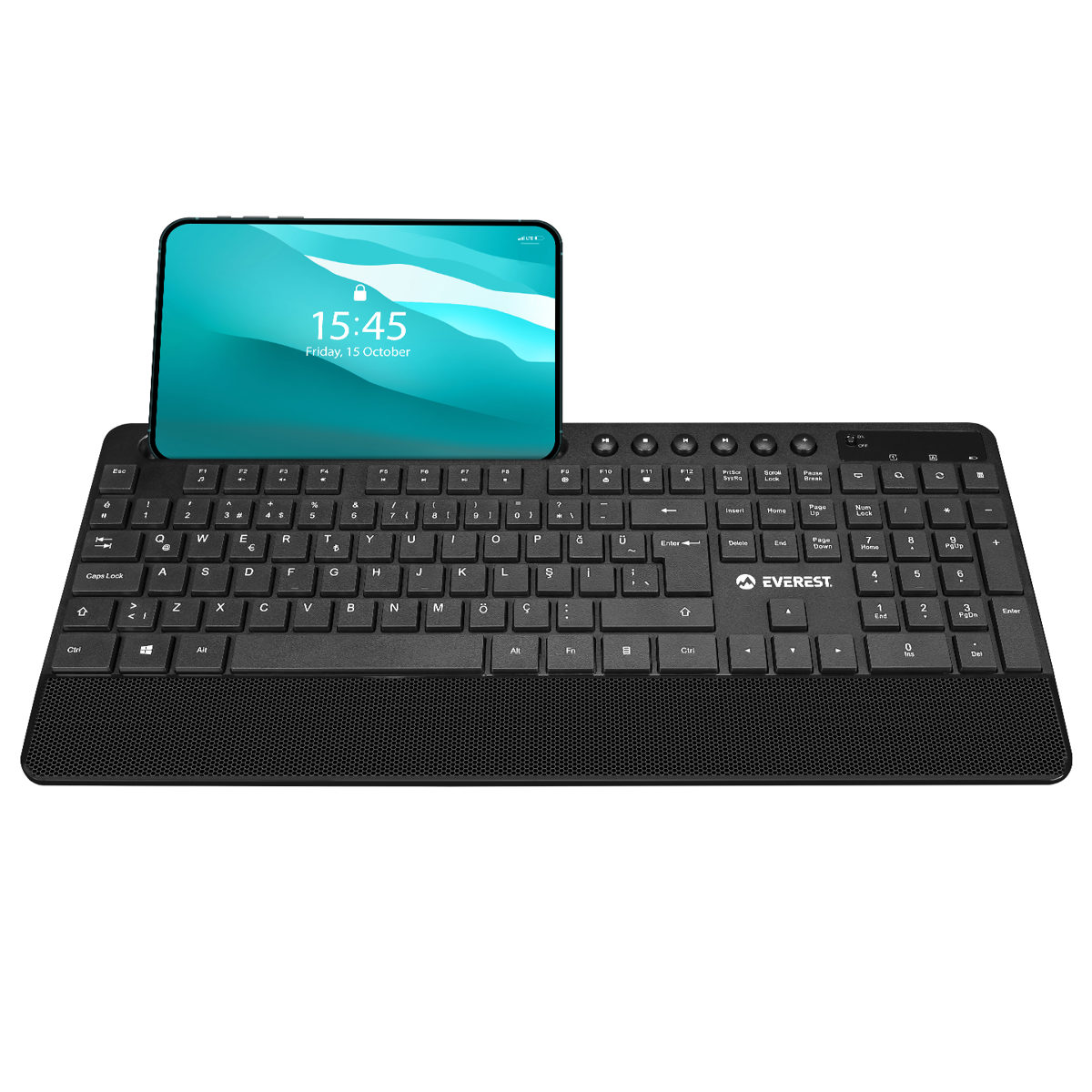Everest KM-9676 Siyah Multimedya Tablet-Telefon Standlı Klavye + Mouse Set - görsel 4