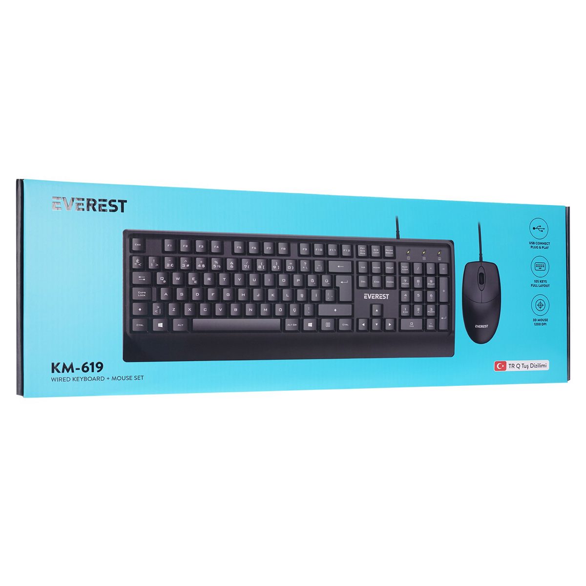 Everest KM-619 Siyah Usb Kablolu Q Standart Klavye + Mouse Set - görsel 6