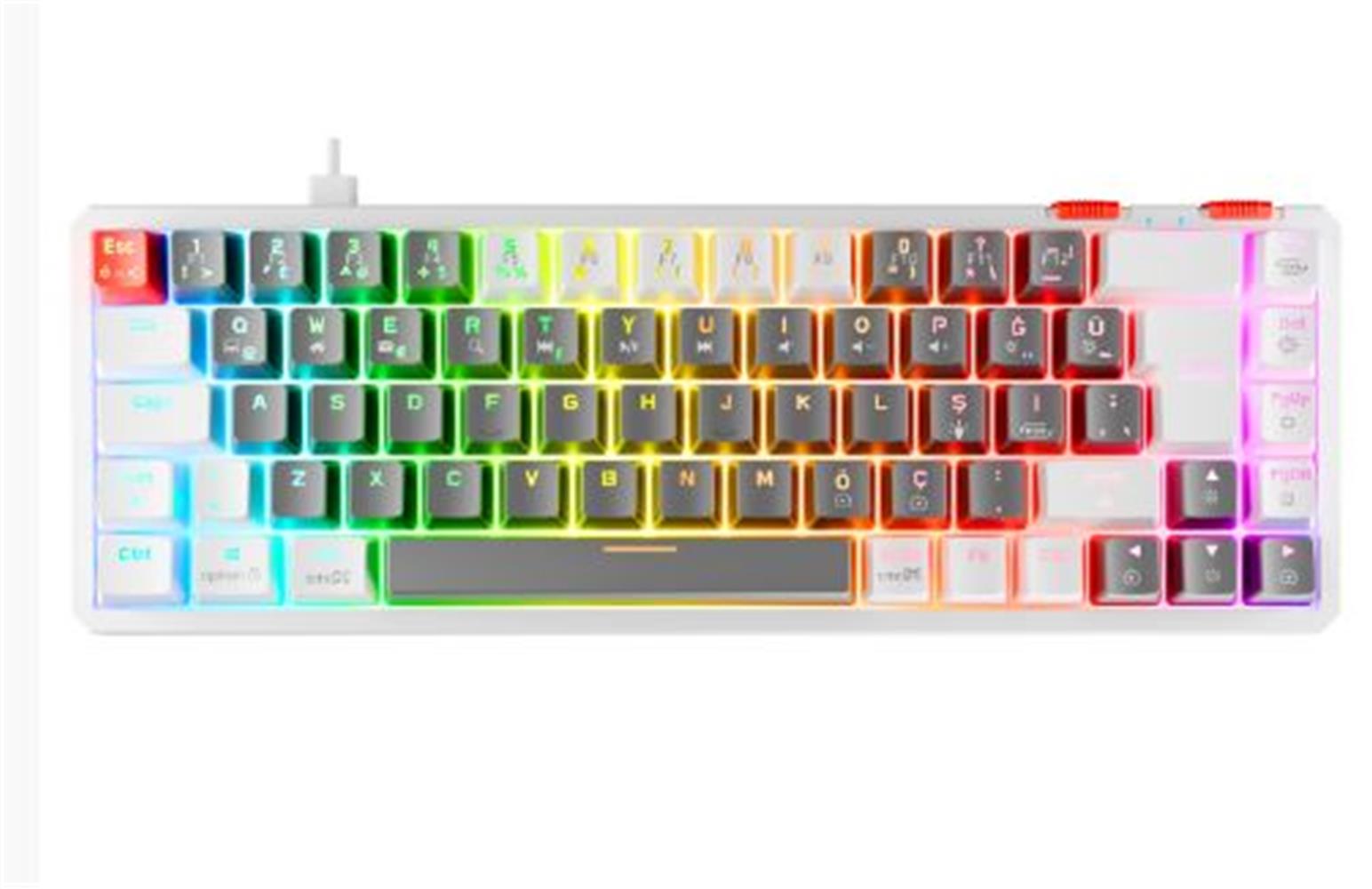 Rampage YORU MINI Gri/Beyaz Type-C Bağlantılı OUTEMU Red Swich Q Mekanik Gaming Oyuncu Klavye RGB - görsel 2