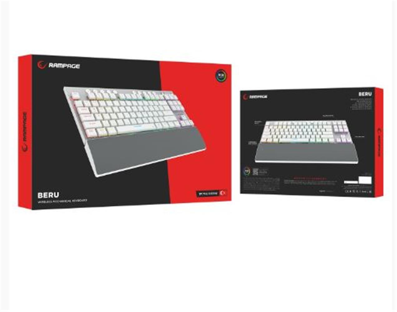 Rampage BERU Beyaz 2.4G + BT Wireless RED SWITCH Mekanik Gaming Oyuncu Klavye Slim RGB