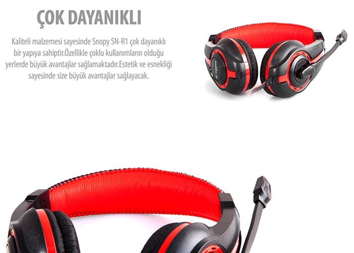 Snopy Rampage SN-R1 Oyuncu Kırmızı/Siyah Mikrofonlu Kulaklık - görsel 3